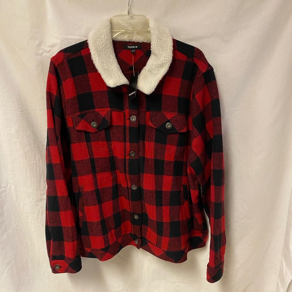 Torrid Black and Red Buffalo Plaid Sherpa collar Trucker Jacket, Women's Size 4X